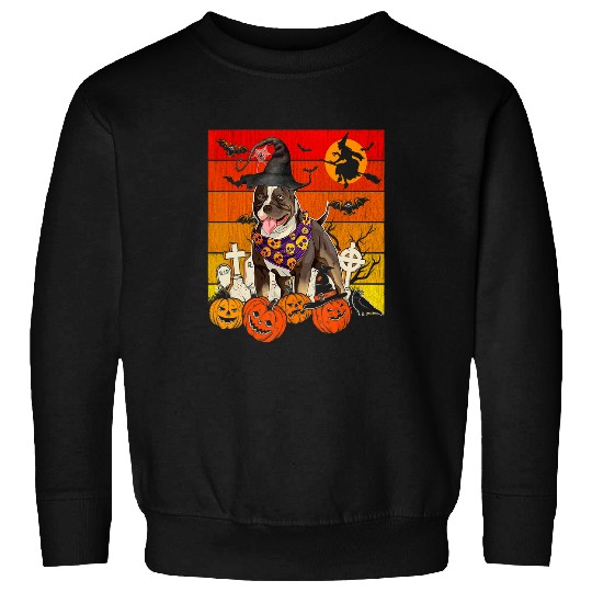 pitbull dog witch scary pumpkin halloween spooky boo Sweatshirts