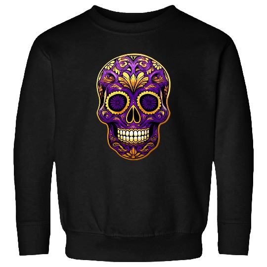 Purple Gold Sugar Skull Day Of Deads Dia De Muertos Skull Sweatshirts