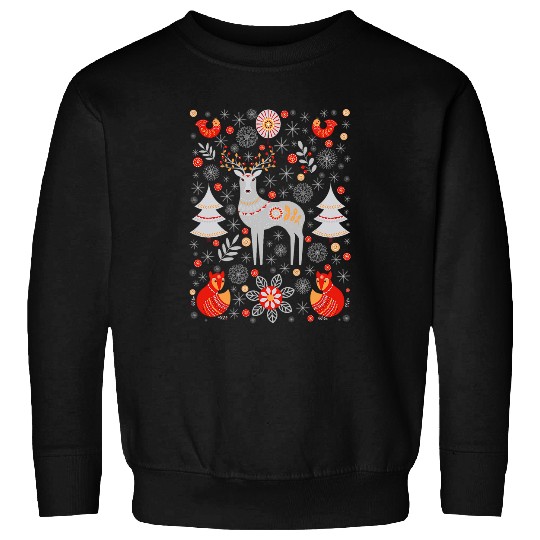 Reindeer Scandinavian Christmas Folk Art Botanical Aesthetic Sweatshirts