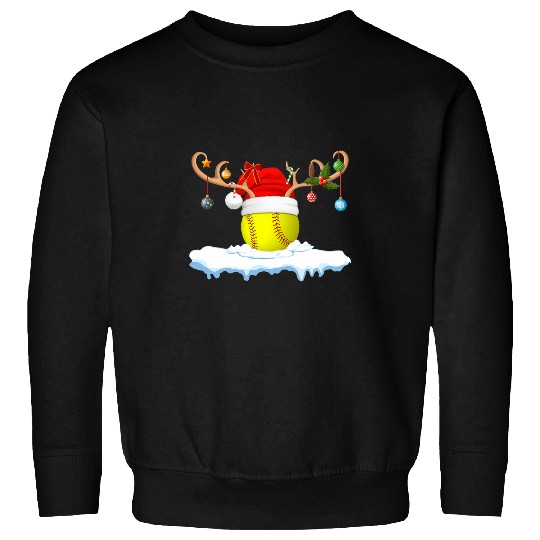 Discover Softball Sports Lover Reindeer Santa Hat Softball Christmas Sweatshirts
