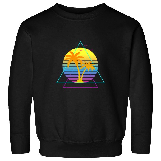 Retro 1980s 1990s Vaporwave Palm Trees Sunset Beach Art 8 Sweatshirts