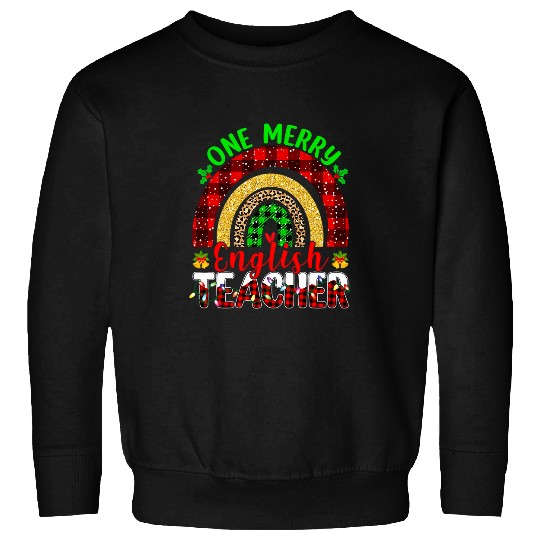 One Merry English Teacher Leopard Rainbow Christmas Tree 1 Sweatshirts