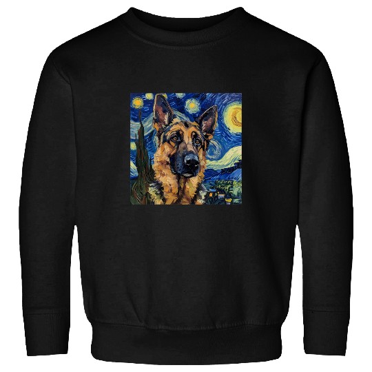 German Shepherd Dog Van Gogh Style Starry Night Sweatshirts