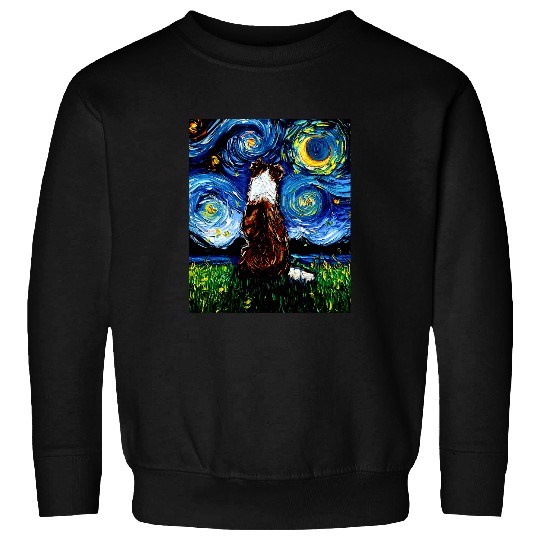 Red and White Border Collie Back Starry Night Dog Art by Aja Sweatshirts