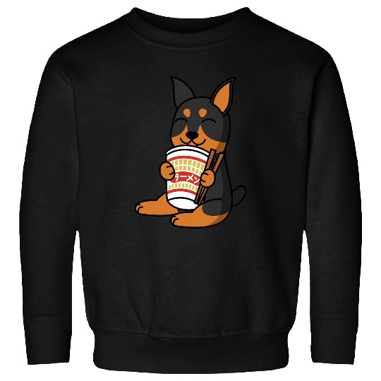 Miniature Pinscher Eating Instant Ramen Noodles Dog Sweatshirts