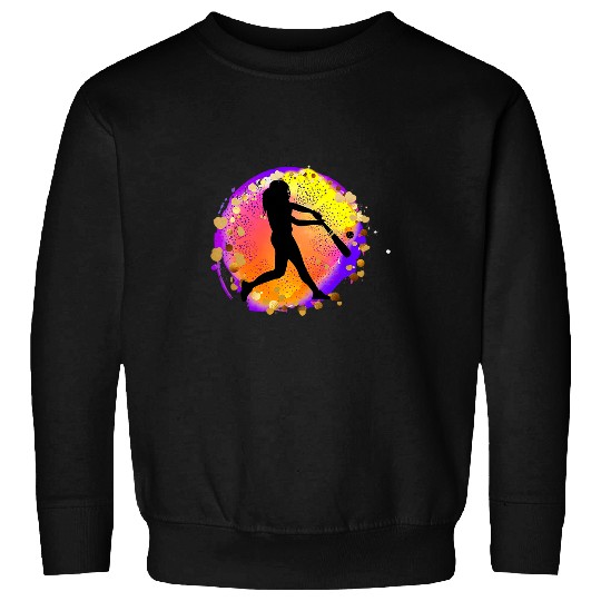 Sunset Softball Girls Womens Baseball Player Pink Orange Sweatshirts