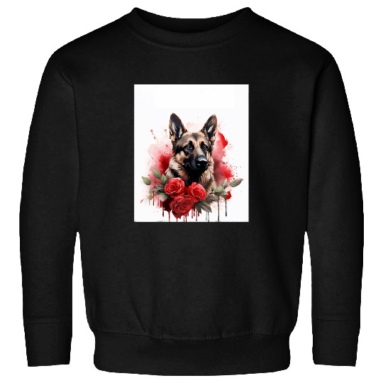 German Shepherd Dog with Bleeding Roses Painting Sweatshirts