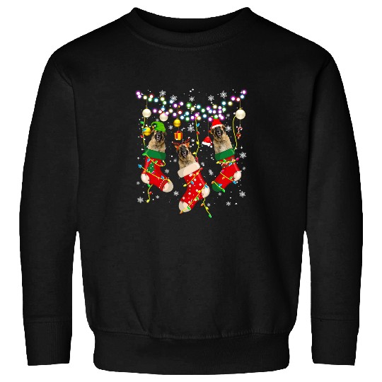 Santa ELF Reindeer Leonberger In Christmas Socks Lights Dog Sweatshirts