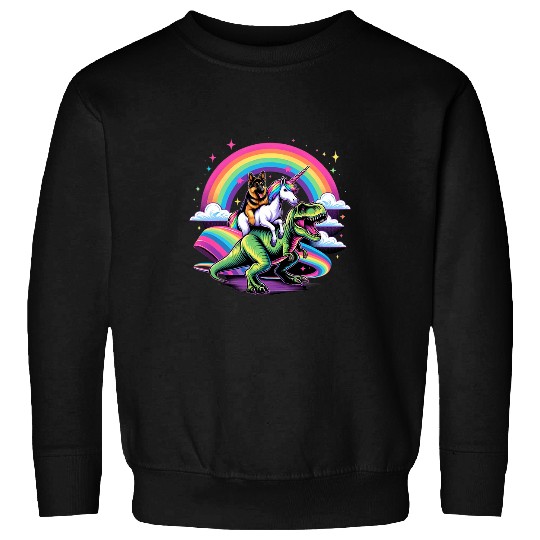 German Shepherd Unicorns Riding Dinosaur T Rexs Funny Kids Sweatshirts