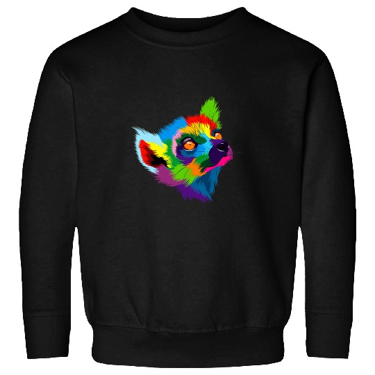 Lemurs Head Colorful Art Animals Watercolor Painting Lemurs Sweatshirts