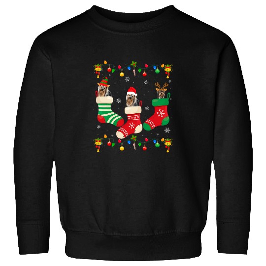 Discover Santa Hat xmass Light Three Yorkshire Terrier Christmas Socks Sweatshirts