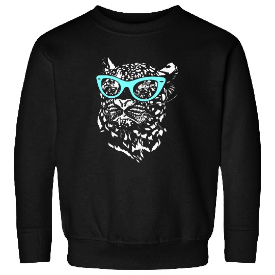 Leopard jaguarss panthers in Cat Lady Glasses Funny Art Graphic Sweatshirts