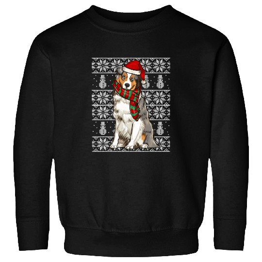 Santa Hat xmass Australian Shepherd Ugly Christmas Sweatshirts