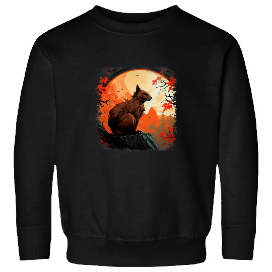 Squirrel chipmunk on tree trunk Black orange moon animal art Sweatshirts