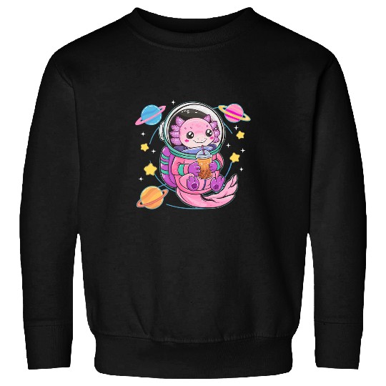 Kawaii Axolotls Bubble Boba Tea Astronaut In Space Sweatshirts