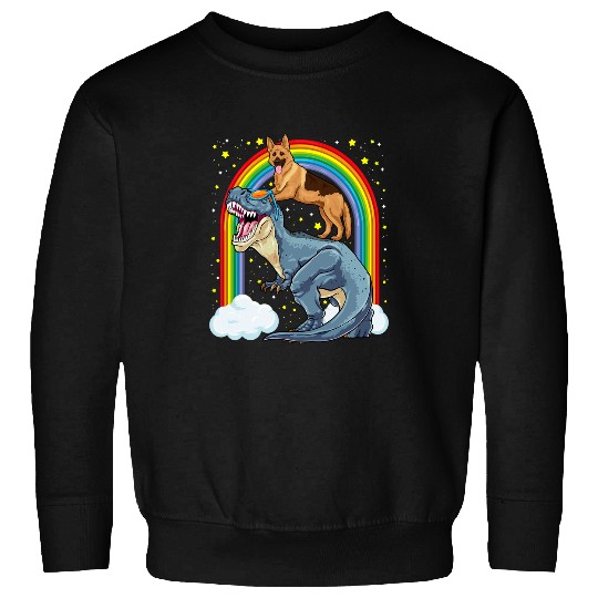 German Shepherd Riding Dinosaur TRexs Dog Rainbow Dino Sweatshirts