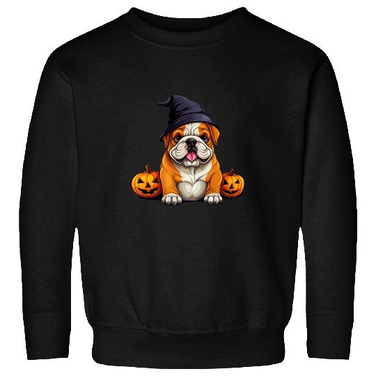 Scary Bulldog Holding Jack O lantern Pumpkin Halloween Sweatshirts