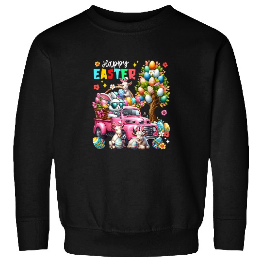 Happy Easter Three Cute Bunny Goats On Pickup Truck Sweatshirts