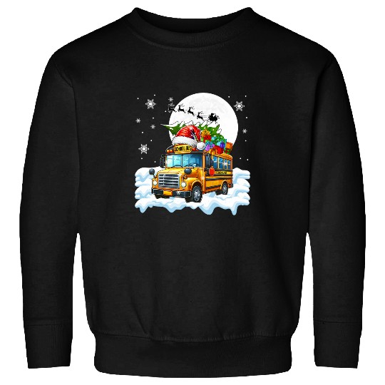 Santa School Bus Carrying Christmas Tree Driver xmass Moon Sweatshirts