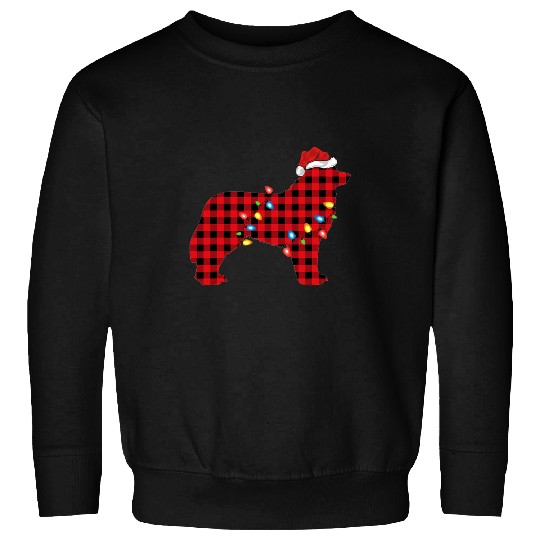 Red buffalo plaids Santa Hat Leonberger Dog Christmas Pajama Sweatshirts