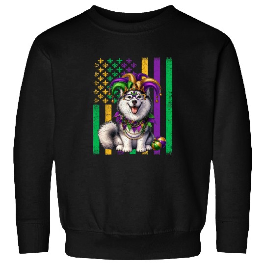 Siberian Husky Dog Puppy Masquerade Mardi Gras Beads Sweatshirts