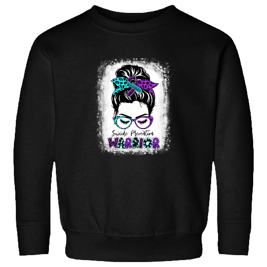 suicides Prevention Warrior Messy Bun Teal Purple Ribbon 1 Sweatshirts