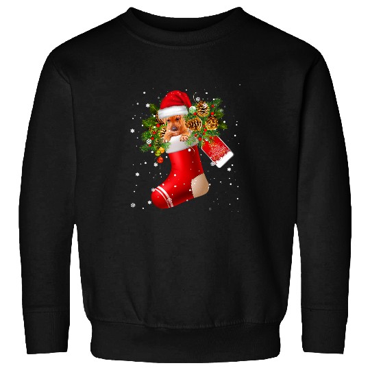 Santa Rhodesian Ridgeback In Christmas Sock Pajama Sweatshirts