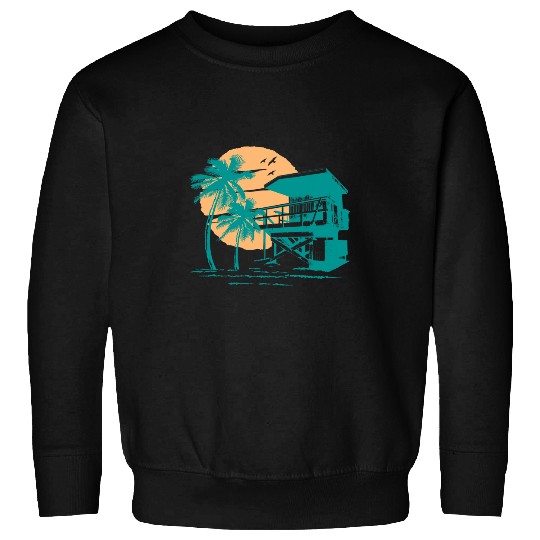 Lifeguard Lookout Sunrise Teal Beach Graphic Sweatshirts