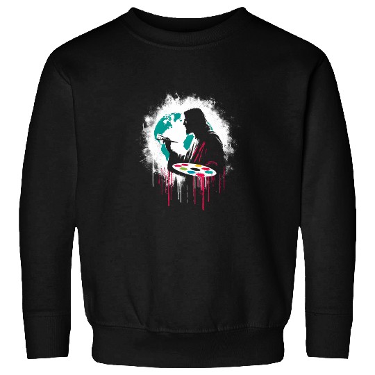 Discover Jesus Painting Earth Funny Christian Religious Artist Sweatshirts