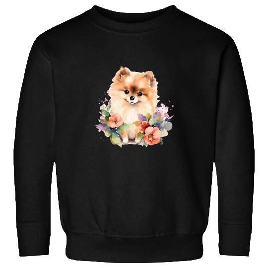 Pomeranian Dog Watercolor Floral Sweatshirts