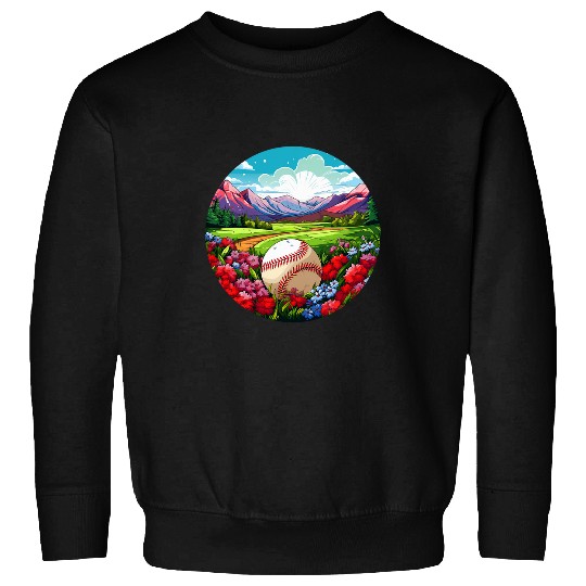 Spring sunbeams with flowers and baseball for sport lovers Sweatshirts