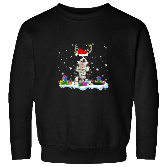 Santa Border Collie Funny Christmas Light Santa Reindeer Dog Sweatshirts