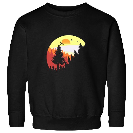 Sunset Pine Tree Camping Retro Sun Graphic Sunrise Casual Sweatshirts