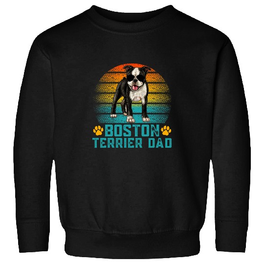 Retro Boston Terrier Dad Dog Owners Daddy Happy Fathers Day Sweatshirts