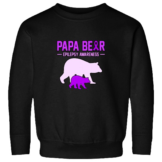 Papa Bear Epilepsy Awareness Month Purple Ribbon Graphic Sweatshirts