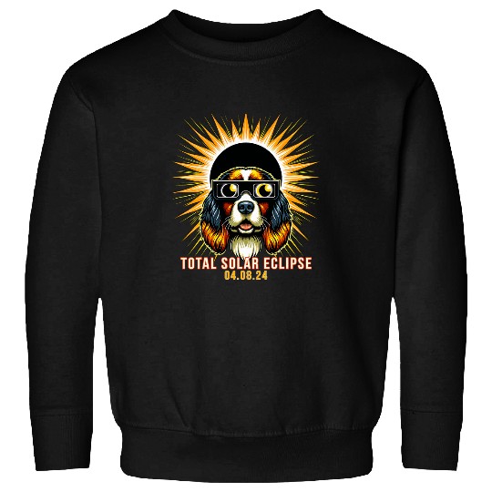 Welsh Springer Spaniel Dog Watching Total Solar Eclipse Sweatshirts