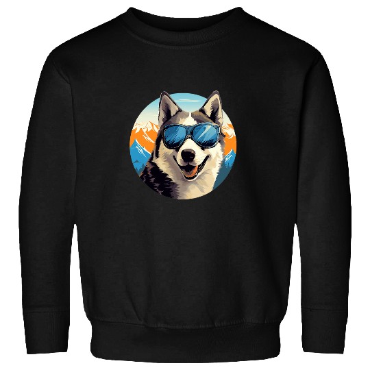 Siberian Husky Wearing Sunglasses Rocky Snowy Mountain Sweatshirts