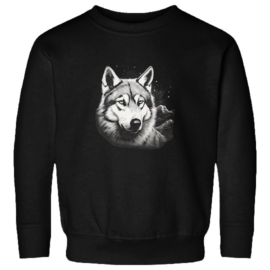 Siberian Husky With Full Moon in Background Dog Lovers Sweatshirts