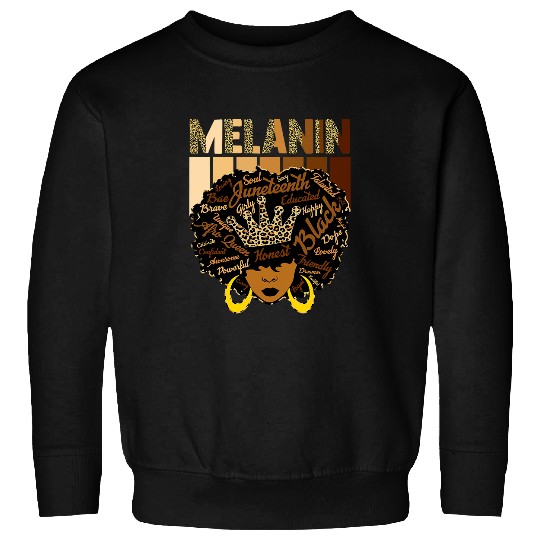 Juneteenth Melanin Natural Hair Afro Word Art Black Women Sweatshirts