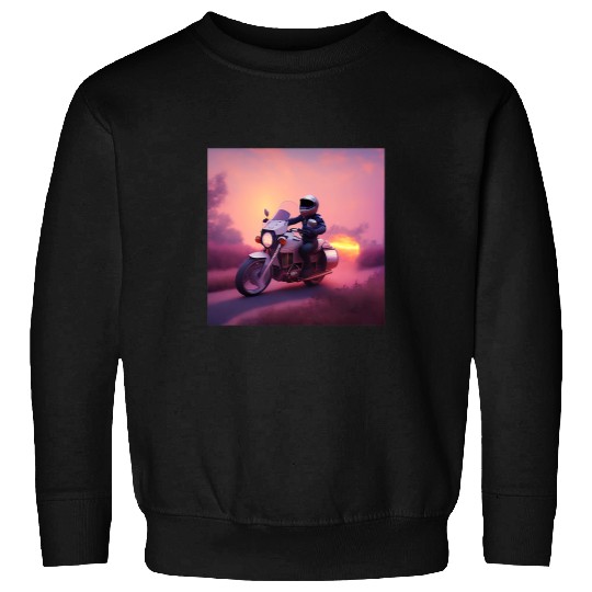 Sunset Sunrise Pink Peach Sky Gradient Motorcycle Rider Road Sweatshirts