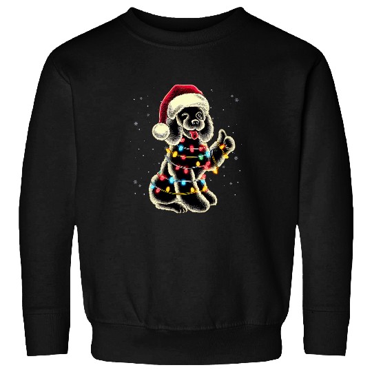 Poodle Santa Christmas Tree Lights Funny Ugly Pajama Women Sweatshirts