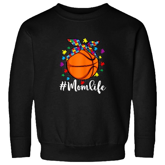Messy Bun Basketball Ball Puzzle Mom Life Autism Awareness 3 Sweatshirts