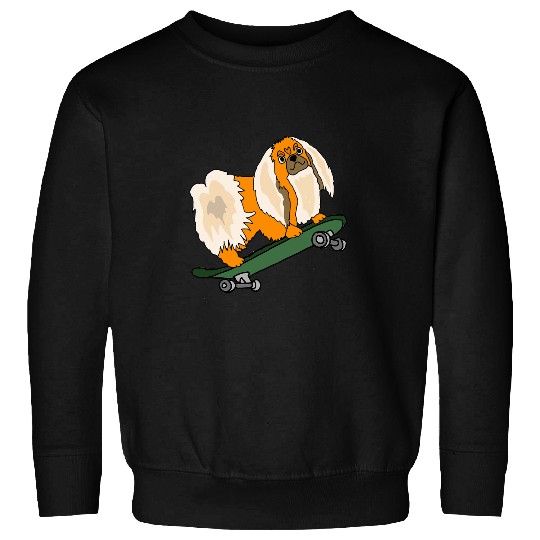 Smilealottees Funny Pekingese on Skateboard Cartoon Sweatshirts