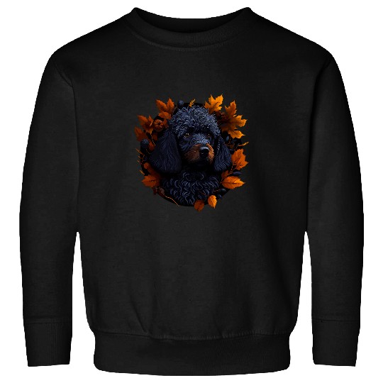 Poodle Dog in Autumn Fall Leaves Sweatshirts