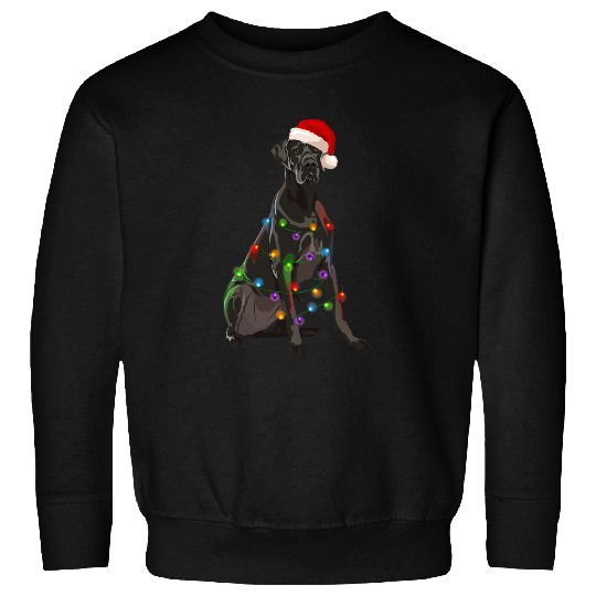 Dog Great Dane Christmas Lights Xmas Dog Lover Santa Hat T-Shirt Sweatshirts