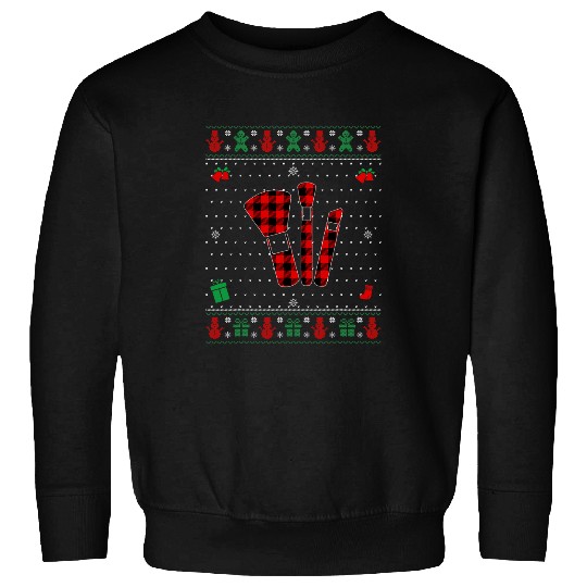 Ugly Christmas Red Plaid Makeup Artist Matching Pajama Sweatshirts
