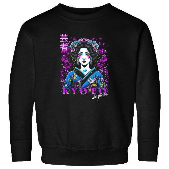 Kyoto Japan Geisha Japanese Cherry Blossoms Retrowave Sweatshirts