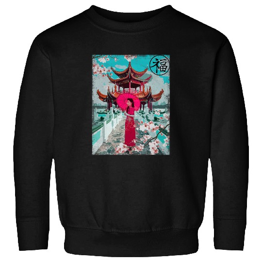 temple japanese woman geisha anime japan Sweatshirts