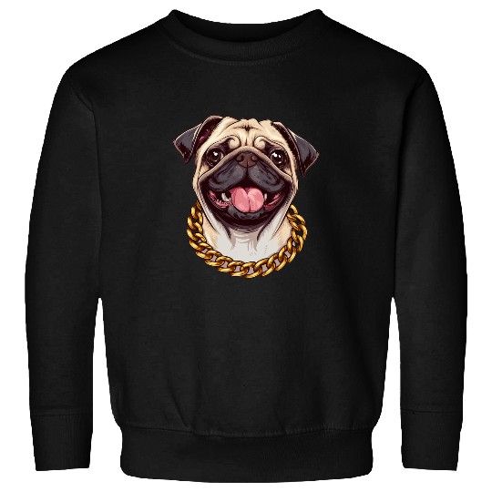 Stylish Pug with Golden Chain Collar Necklace Dog Lovers 2 Sweatshirts