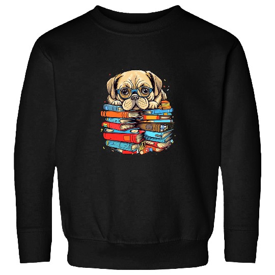 Pug Books Pile Book Reader Bookworm Pug Owner Pug Lover Sweatshirts